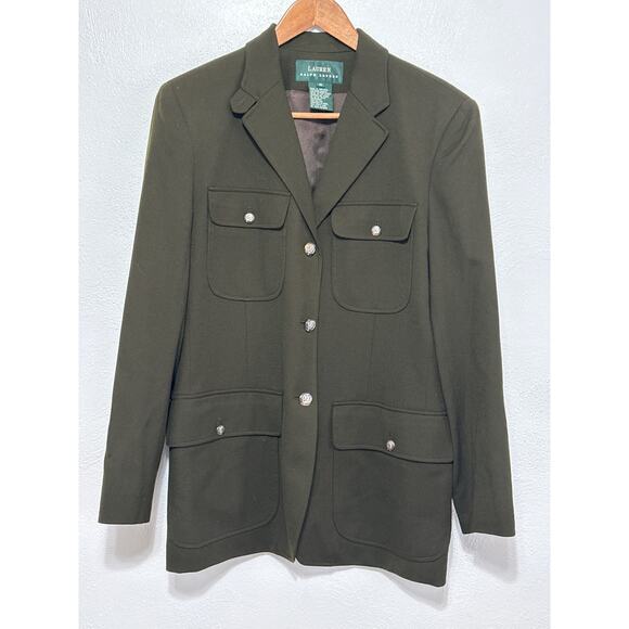 Unique VTG Lauren Ralph Lauren Blazer 10 Olive Wool Blend Preppy Equestrian